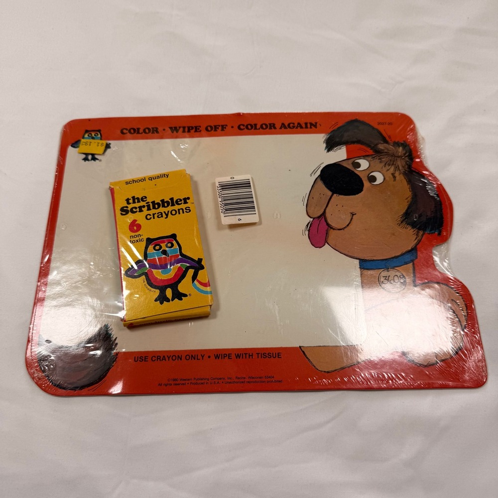 Vintage 1980 Western Publishing Dog Color Wipe Off‎ Board The Scribbler Crayons